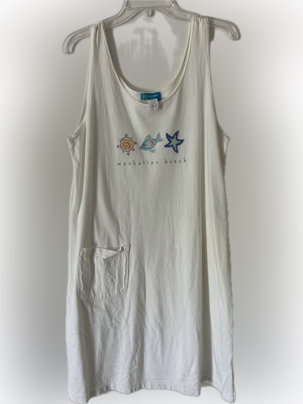 Fresh Produce White Tank Dress with Colorful Beach Motif